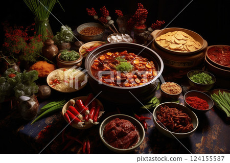 AI generated Exploring sichuan cuisine, a vibrant spread of flavors and ingredients 124155587