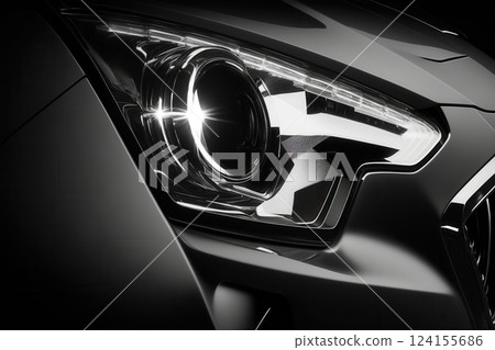 AI generated Modern car headlight shining in the dark AI generated Modern car headlight shining in the dark 124155686