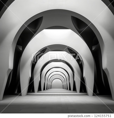 AI generated Series of arches creating zoom effect in black and white 124155751