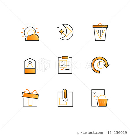 Office work and deadline - line design style icons set Office work and deadline - line design style icons set 124156019