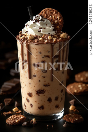 AI generated Delicious cookies and cream milkshake dripping with chocolate in a tall glass 124156028