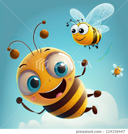 Honeybee bug generative AI happy character 124156447