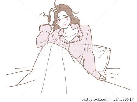 一名睡眠不足且難以醒來的女性 一名睡眠不足且難以醒來的女性 124156517