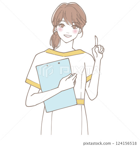 美容院的店員豎起食指解釋 124156518