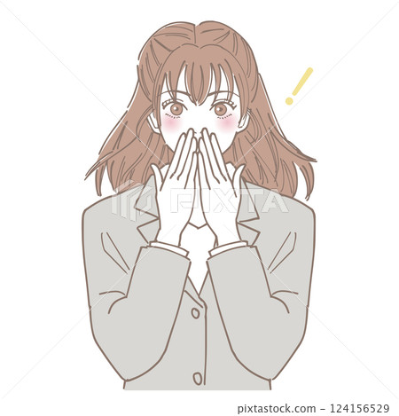 Surprised woman with hands together Surprised woman with hands together 124156529
