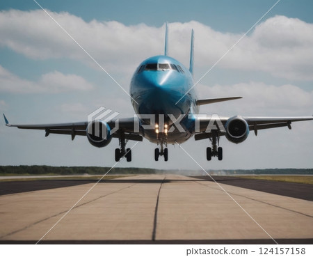 Passenger plane landing on the runway. 124157158