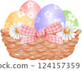 Cute Easter Eggs in a Wicker basket, watercolor illustration 124157359