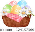 Cute Easter Eggs in a Wicker basket, watercolor illustration 124157360