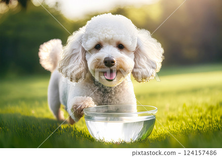 玩具貴賓犬跑到一碗水 124157486