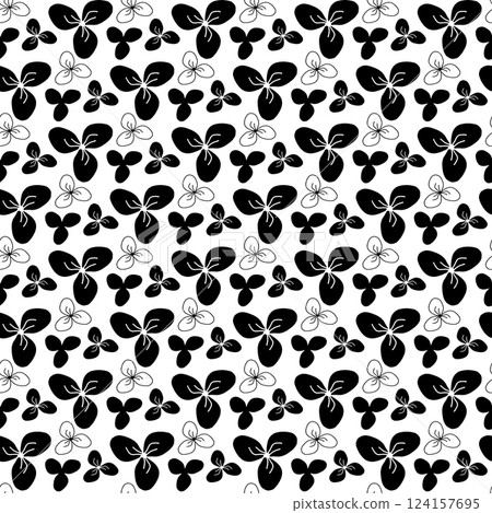 Floral silhouette seamless pattern with little spring flower. Simple design for textile design, scrapbook, wallpaper, hand drawn elements. Black and white background Floral silhouette seamless pattern with little spring flower. Simple design for textile design, scrapbook, wallpaper, hand drawn elements. Black and white background 124157695