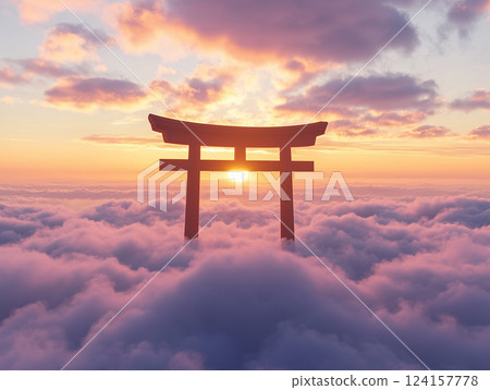 A shrine above the sea of clouds - an image of heaven 124157778