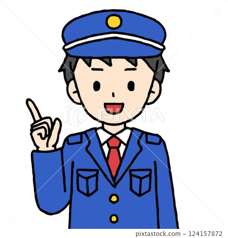 A male security guard is pointing A male security guard is pointing 124157872