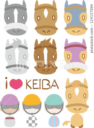 Simple and cute illustration material of race horse and jockey 124157894