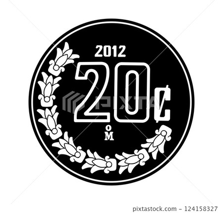 Reverse coin, Mexico 20 Centavos. The coin is depicted in black and white. Vector illustration. 124158327