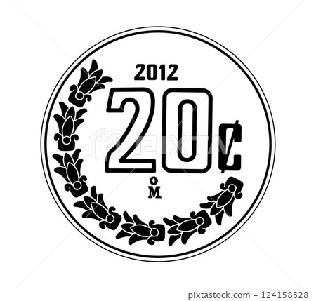 Reverse coin, Mexico 20 Centavos. The coin is depicted in black and white. Vector illustration. 124158328