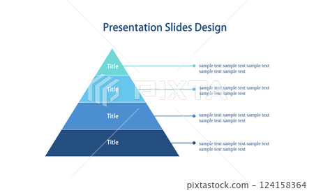 Flat four element pyramid infographic 16:9 slide template 124158364