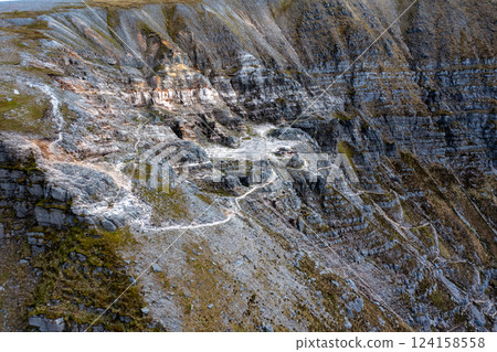 Aerial view of the Muckish mountain and the trail called miners path in county Donegal. Ireland 124158558