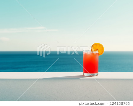 Image of a resort beach and a long red cocktail 124158765