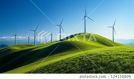 風力渦輪機葉片排列在山上-生態形象 風力渦輪機葉片排列在山上-生態形象 124158809