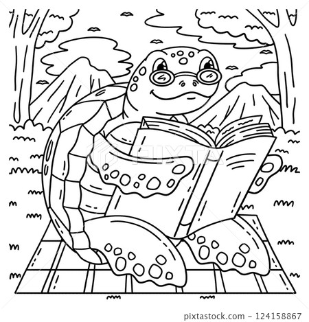Turtle Reading a Book Coloring Page for Kids Turtle Reading a Book Coloring Page for Kids 124158867