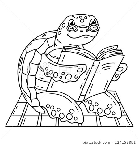 Turtle Reading a Book Isolated Coloring Page Turtle Reading a Book Isolated Coloring Page 124158891