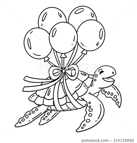 Turtle and Balloons Isolated Coloring Page Turtle and Balloons Isolated Coloring Page 124158898