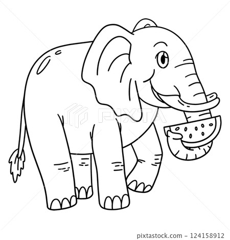 Elephant Eating Watermelon Isolated Coloring Page Elephant Eating Watermelon Isolated Coloring Page 124158912