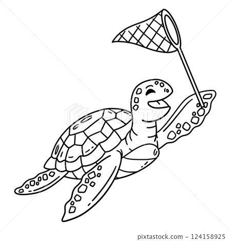 Turtle with an Insect Net Isolated Coloring Page  124158925