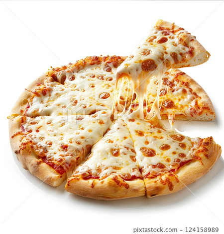 Fresh hot pizza with melting cheese 124158989