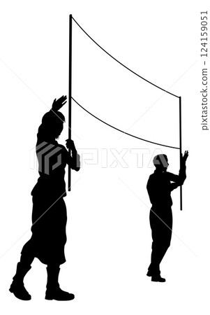 Banner Silhouette Protestors at March Rally Strike 124159051