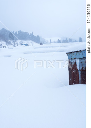 鳥取縣冰之瀨山的白雪覆蓋的梯田 124159236