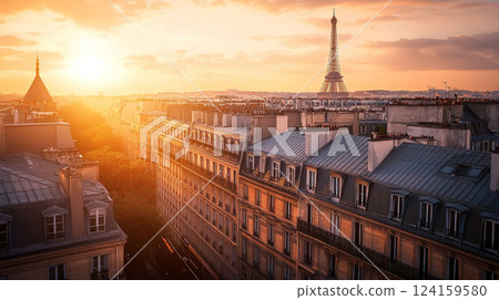 巴黎的日出和艾菲爾鐵塔 124159580