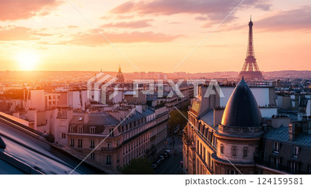 巴黎的日出和艾菲爾鐵塔 124159581