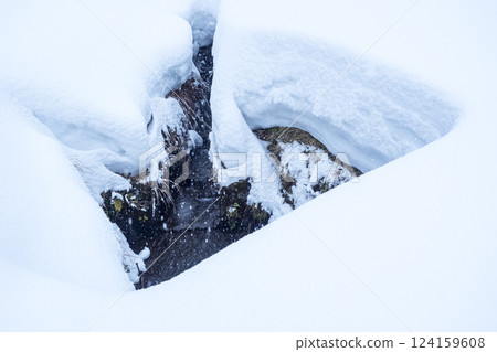 Snow-covered rice terraces of Mt. Hyonose, Tottori Prefecture 124159608