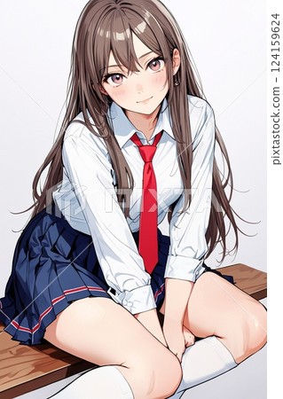 學校的女生坐著 學校的女生坐著 124159624