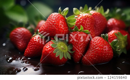 Black background with lots of bright red strawberries 124159840