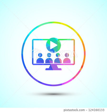 Video lectures icon design illustration, Video conference icon, Online seminar sign, Low poly style Video lectures icon design illustration, Video conference icon, Online seminar sign, Low poly style 124160133