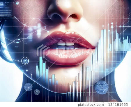 Illustration material of a woman having her voice data analyzed 124161465
