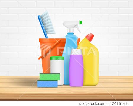 Bottles with cleaning and detergents for cleaning 124161633