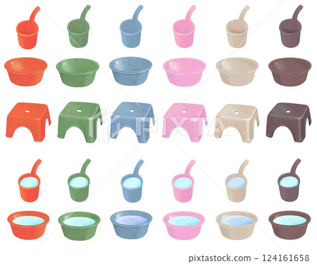 Bathing equipment illustration set 6 colors Bathing equipment illustration set 6 colors 124161658