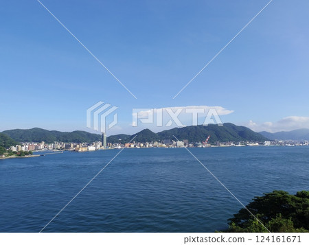 Kitakyushu City, Fukuoka Prefecture as seen from Shimonoseki City, Yamaguchi Prefecture 124161671