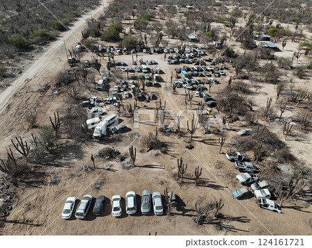 junkyard in Baja California Sur desert mexico aerial junkyard in Baja California Sur desert mexico aerial 124161721