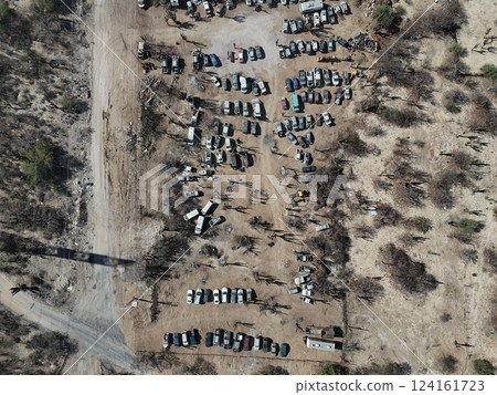 junkyard in Baja California Sur desert mexico aerial 124161723