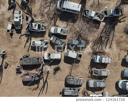 junkyard in Baja California Sur desert mexico aerial 124161726