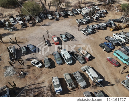 junkyard in Baja California Sur desert mexico aerial 124161727