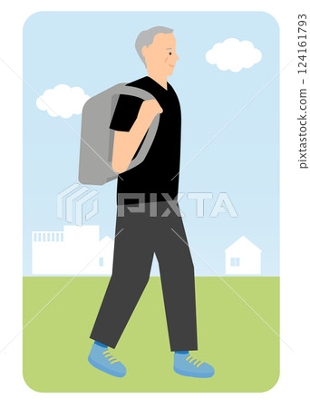 Illustration of an active senior with good knees who enjoys every day (walking) Illustration of an active senior with good knees who enjoys every day (walking) 124161793