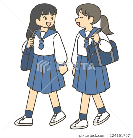 Female students chatting as they leave 124161797