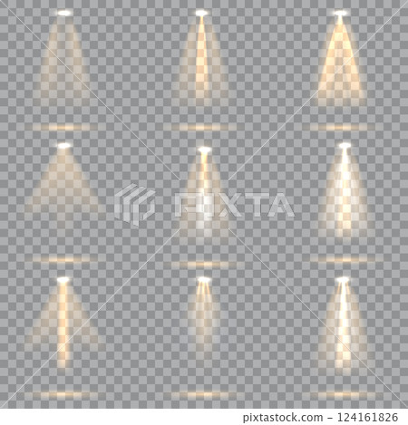 Vector spotlights with bright gold light Vector spotlights with bright gold light 124161826