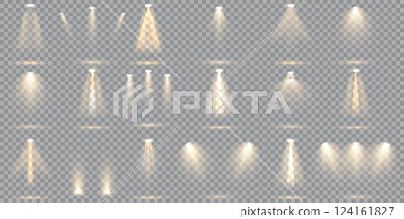 Vector spotlights with bright gold  light 124161827