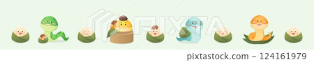 Illustration element set of Chinese traditional festival Dragon Boat Festival, snake mascot 124161979